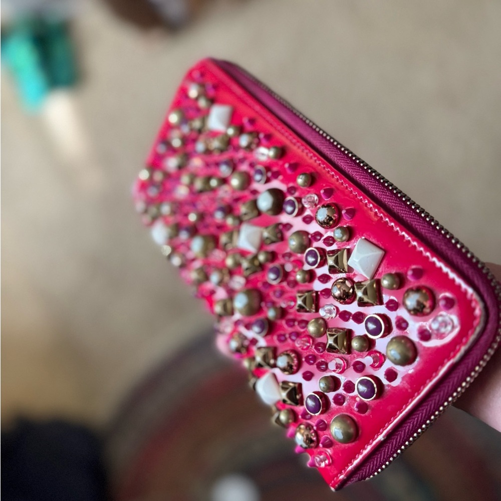 Christian Louboutin Vibrant Pink Clutch with Gold Accents - Picture 2 of 14